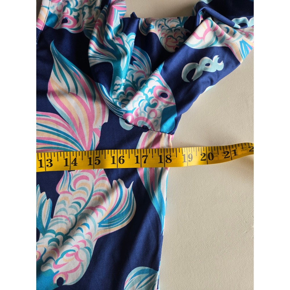 Tango Mango Koi Fish Print Dress S 3/4 Sleeve Stretch Coastal Preppy Dopamine - Picture 7 of 9